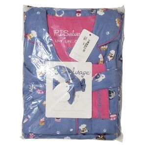 PJ Salvage Flannel Pajama Set Large Dogs Baked Woof Love Denim Top/Pants NWT